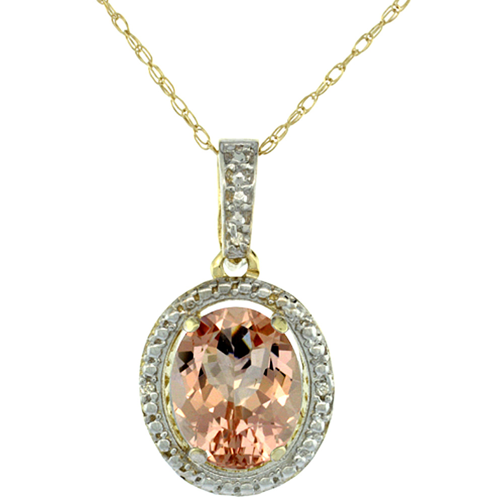 10K Yellow Gold 0.09 cttw Diamond Natural Morganite Pendant Oval 10x8 mm