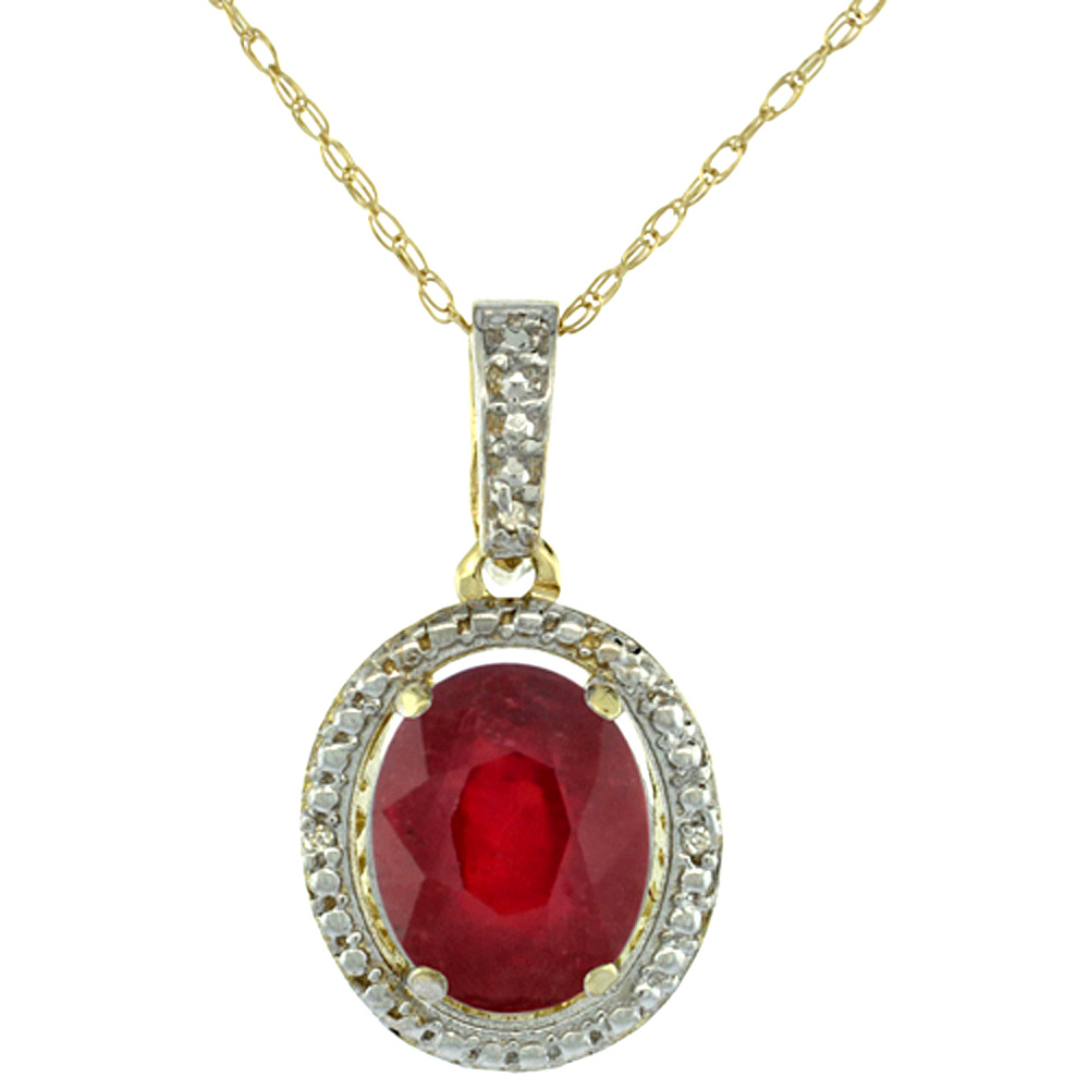 10K YELLOW GOLD 0.09 CTTW DIAMOND ENHANCED GENUINE RUBY PENDANT OVAL 10X8 MM