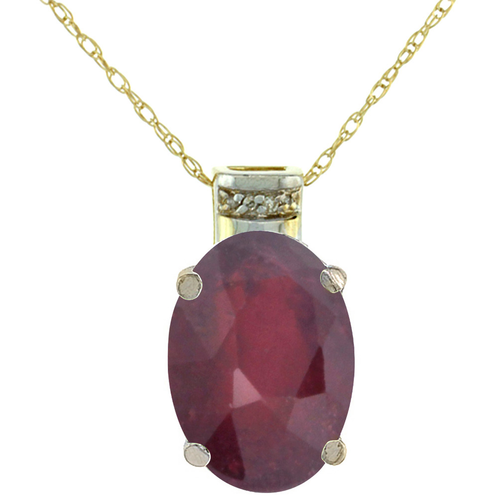 10K Yellow Gold Diamond Enhanced Genuine Ruby Pendant Oval 14x10 mm