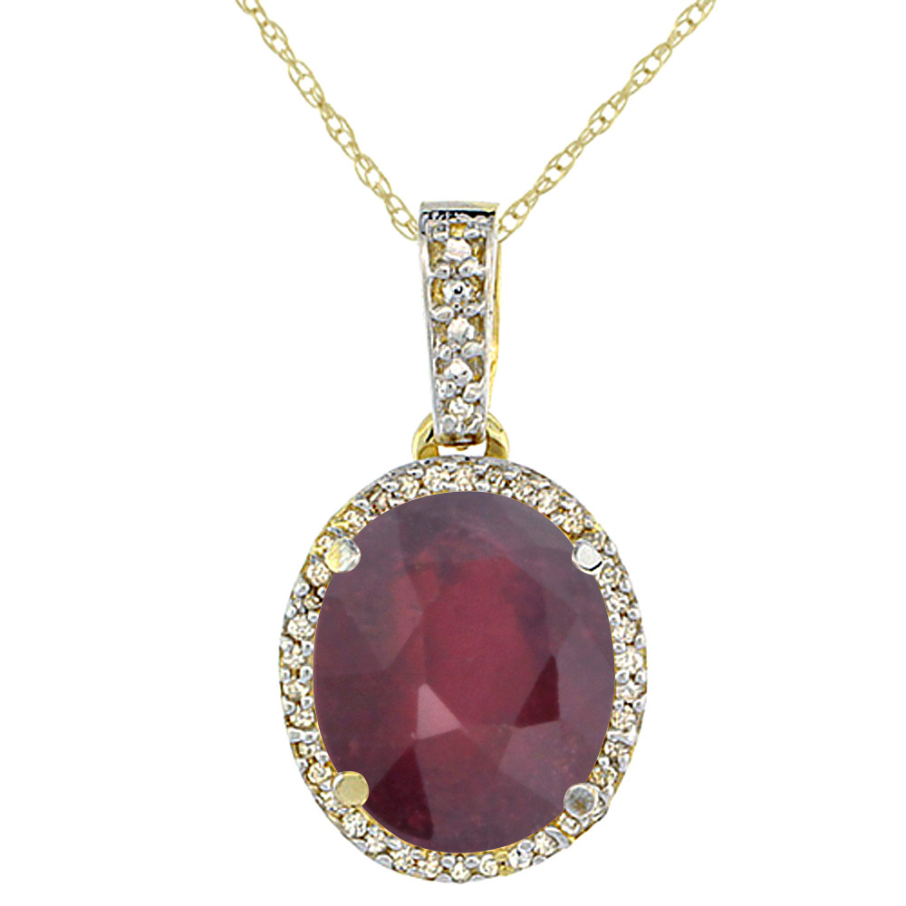 10K Yellow Gold Enhanced Genuine Ruby Pendant Oval 11x9 mm