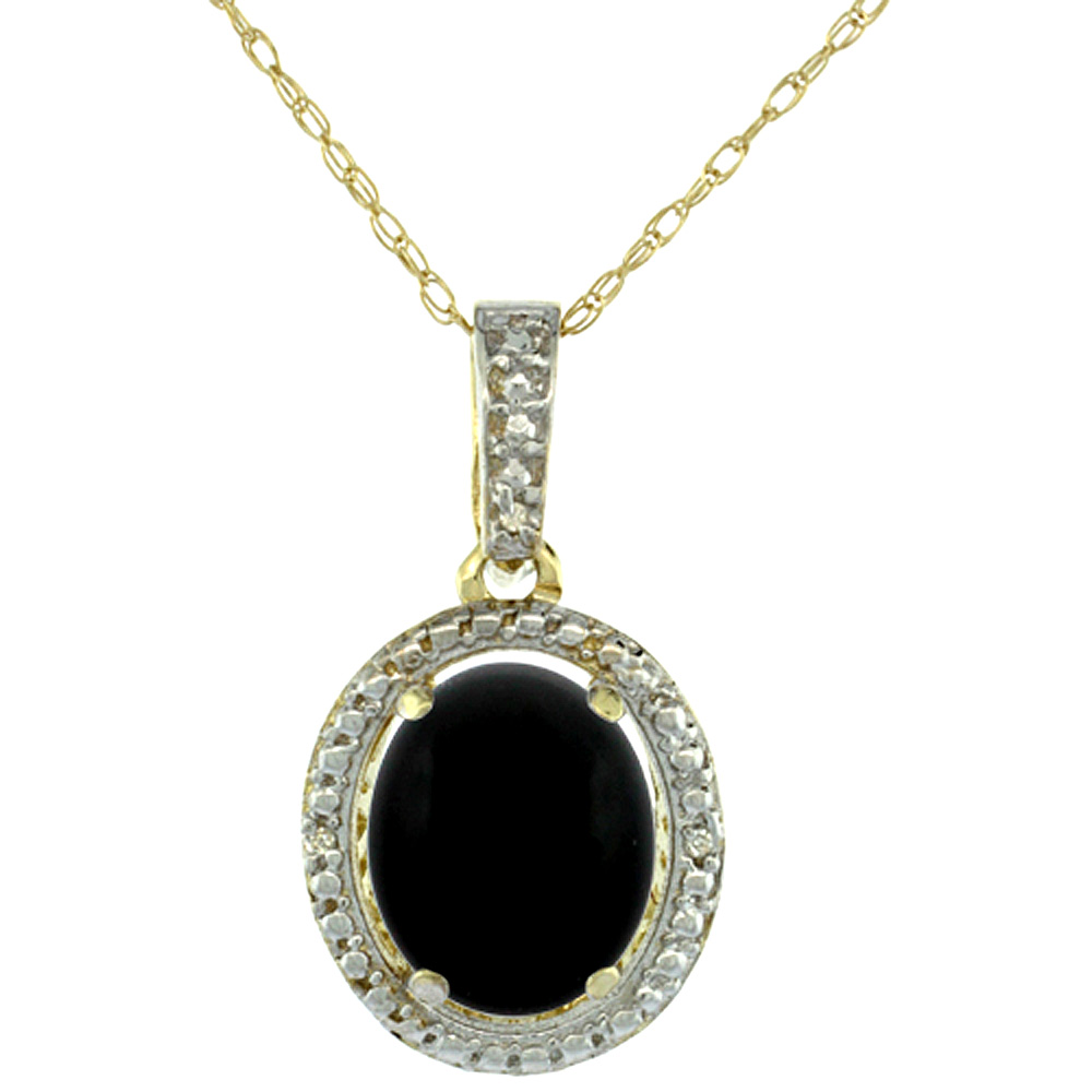 10K Yellow Gold 0.09 cttw Diamond Natural Black Onyx Pendant Oval 10x8 mm