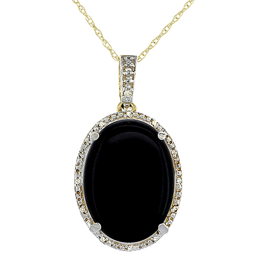 10K Yellow Gold Diamond Natural Black Onyx Pendant Oval 18x13 mm