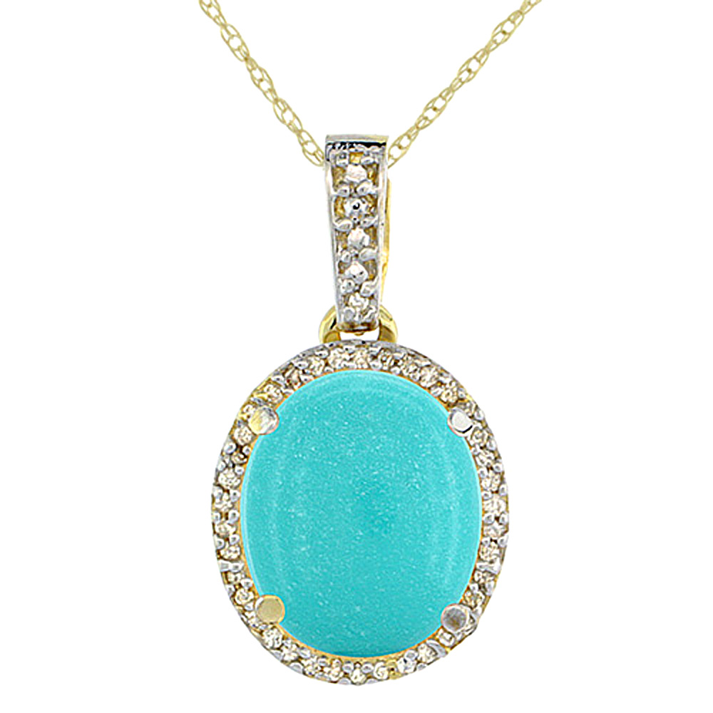 10K Yellow Gold Natural Turquoise Pendant Oval 11x9 mm