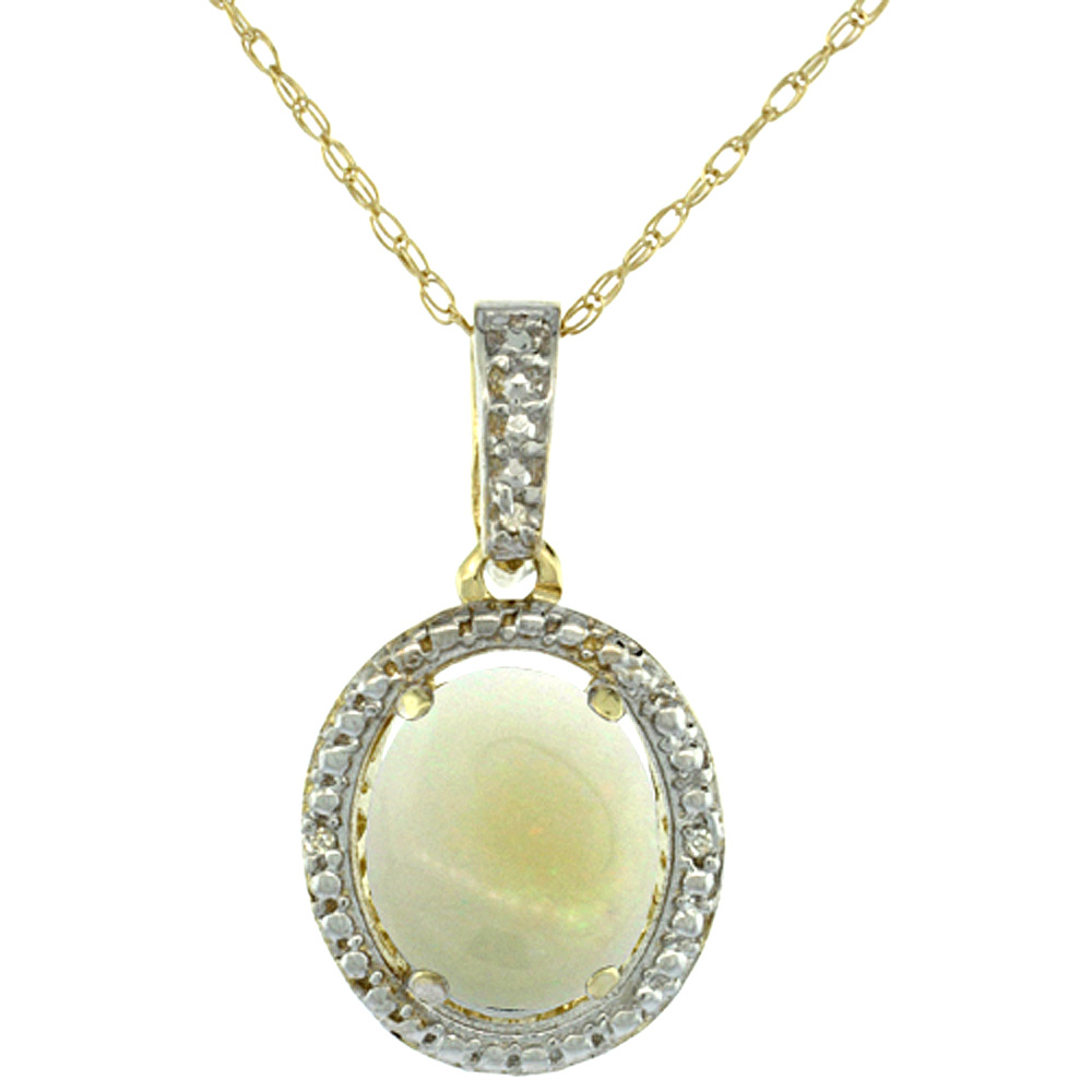 10K Yellow Gold 0.09 cttw Diamond Natural Opal Pendant Oval 10x8 mm