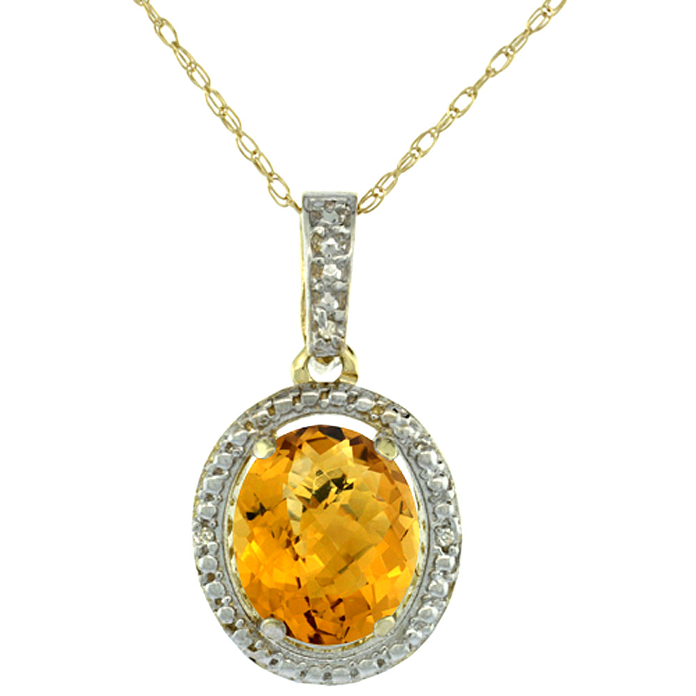 10K YELLOW GOLD 0.09 CTTW DIAMOND NATURAL WHISKY QUARTZ PENDANT OVAL 10X8 MM