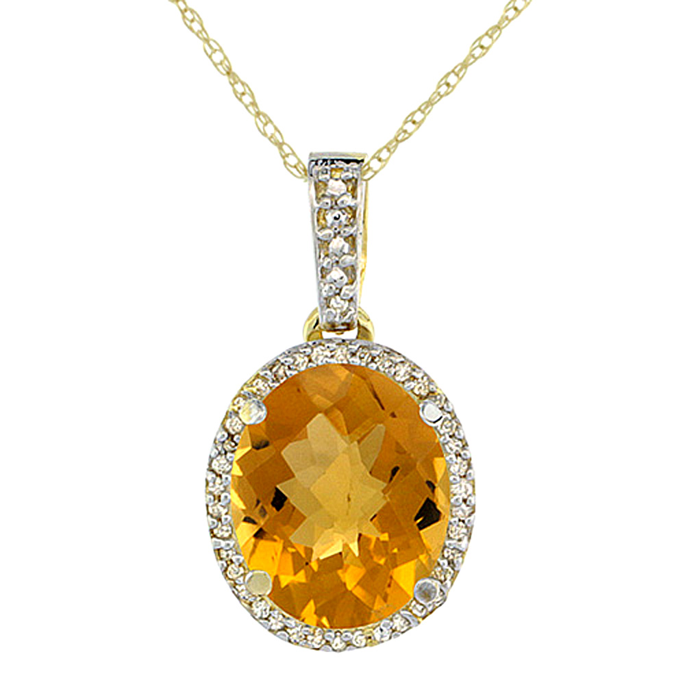 10K YELLOW GOLD NATURAL WHISKY QUARTZ PENDANT OVAL 11X9 MM