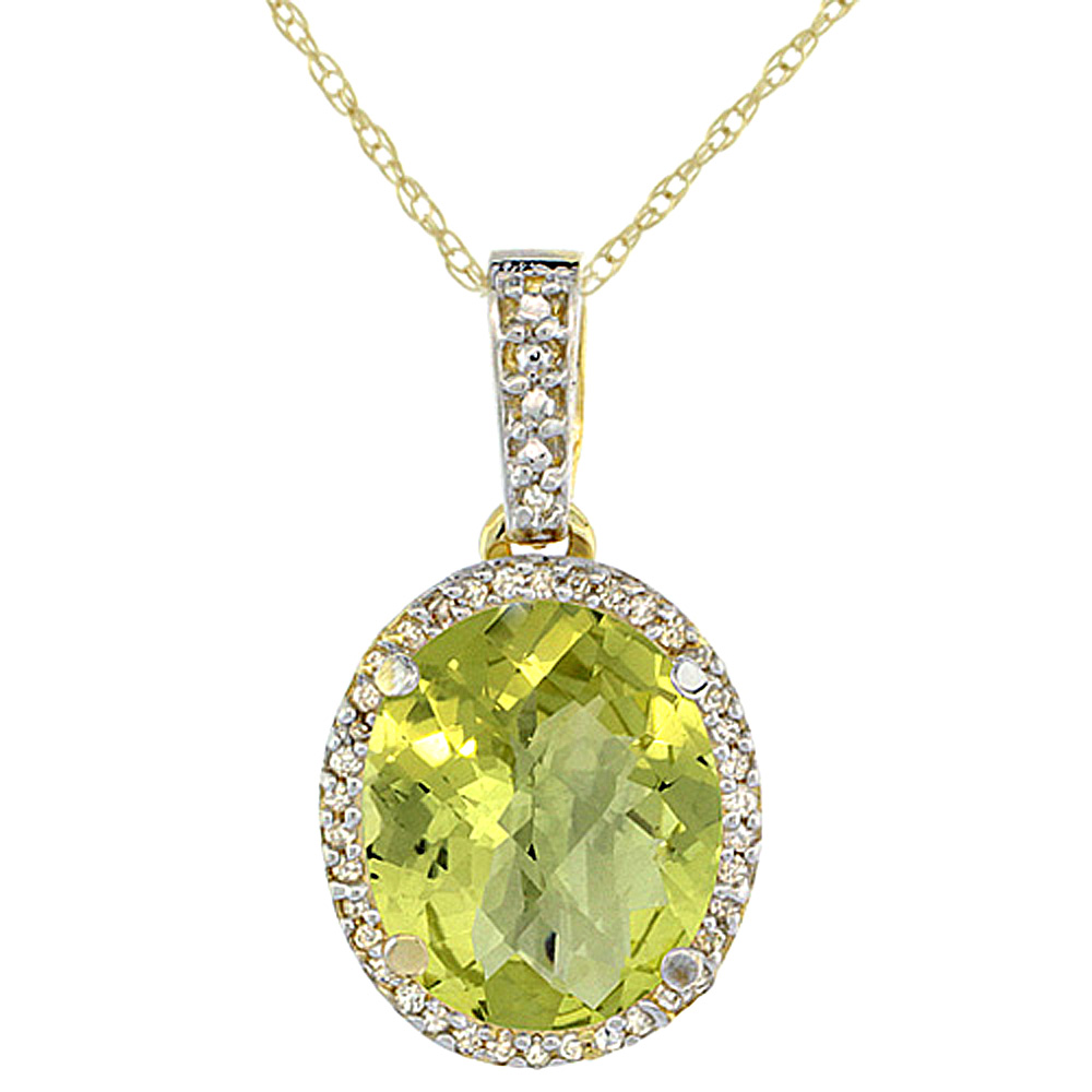 10K Yellow Gold Natural Lemon Quartz Pendant Oval 11x9 mm