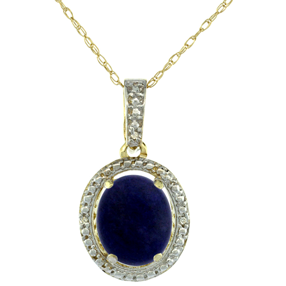 10K Yellow Gold 0.09 cttw Diamond Natural Lapis Pendant Oval 10x8 mm