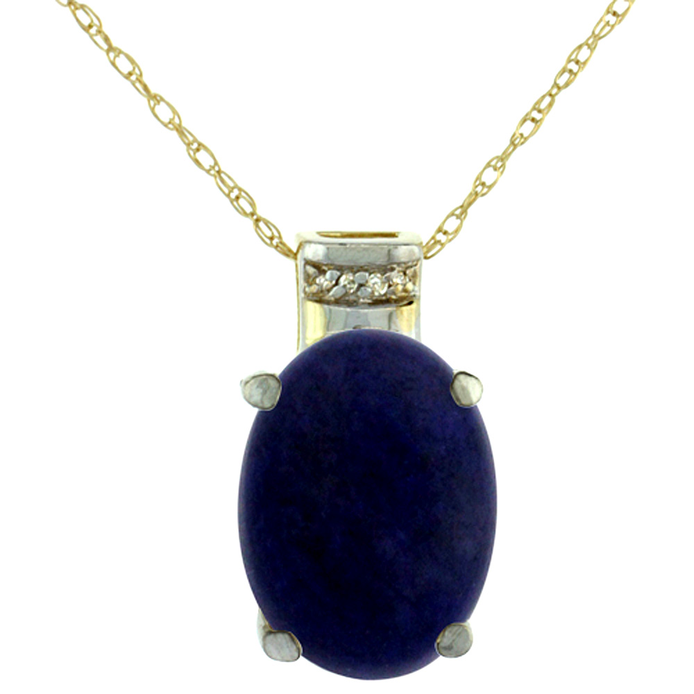 10K Yellow Gold Diamond Natural Lapis Pendant Oval 14x10 mm