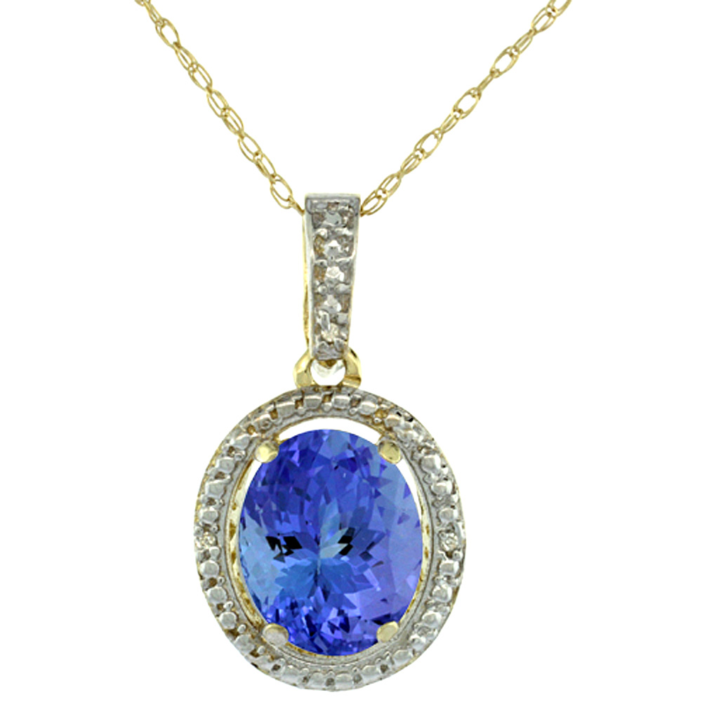10K YELLOW GOLD 0.09 CTTW DIAMOND NATURAL TANZANITE PENDANT OVAL 10X8 MM