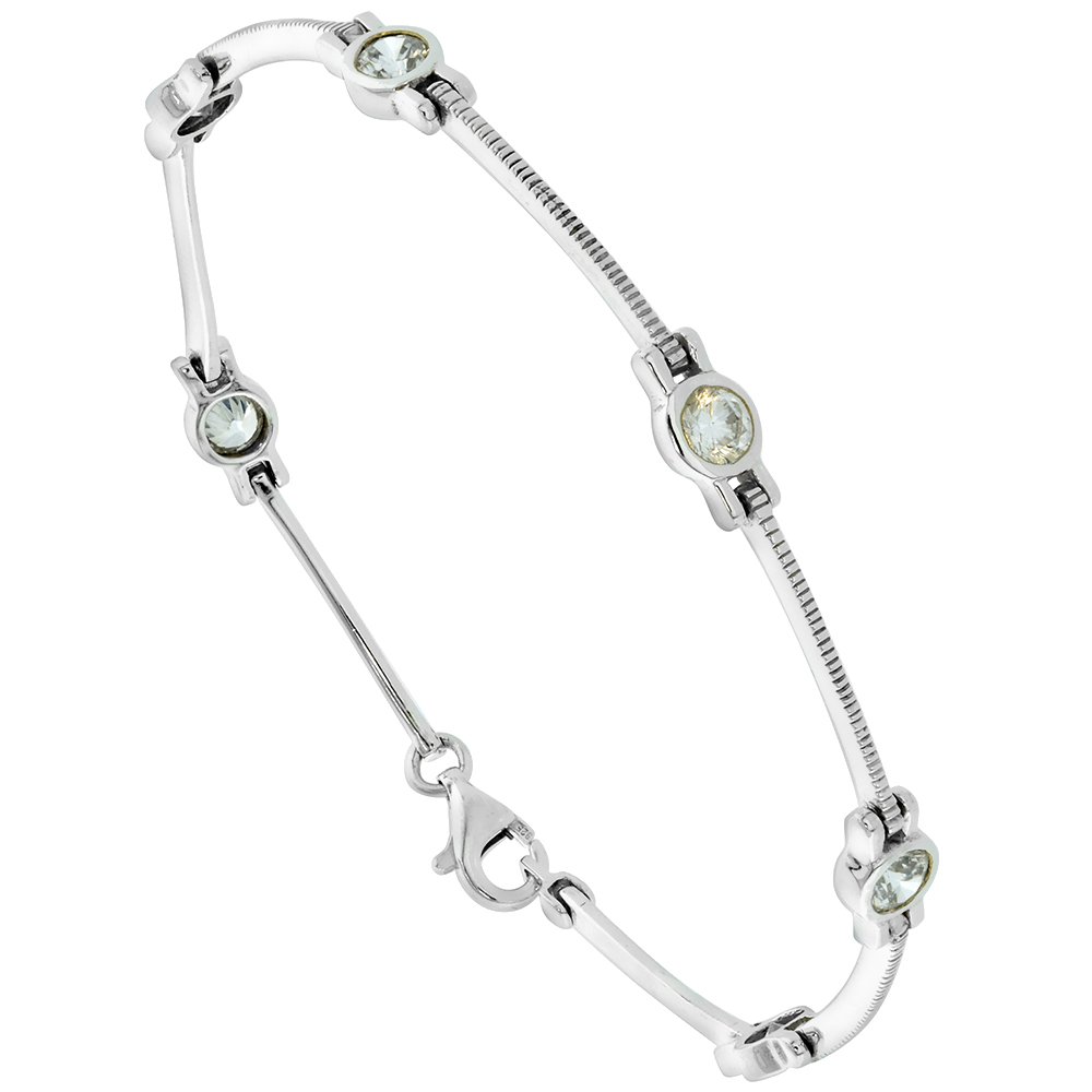 Sterling Silver Cubic Zirconia Brilliant Cut CZ Station Bracelet for Women 7.5 inch