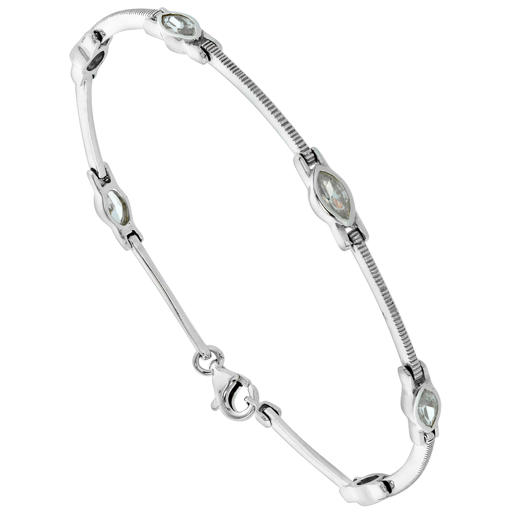 Sterling Silver Cubic Zirconia Marquise Cut Station Bracelet for Women 7.5 inch