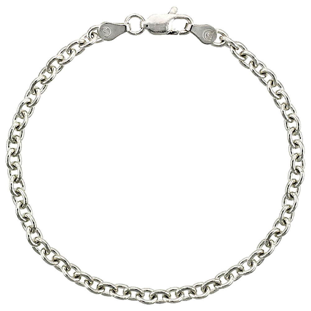 Sterling Silver Cable Link Chain Necklaces &amp; Bracelets 3.8mm Nickel Free Italy, sizes 7 - 30 inches