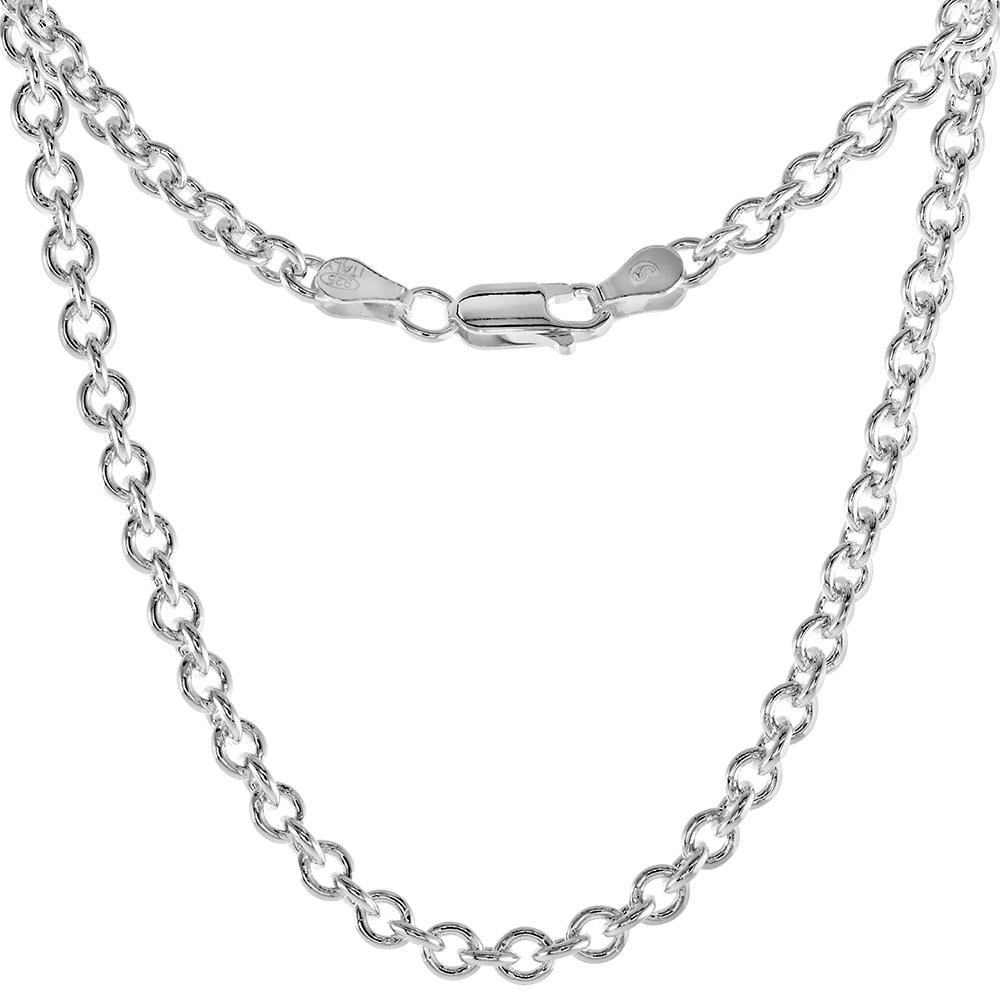 Sterling Silver Cable Link Chain Necklaces & Bracelets 3.8mm Nickel Free Italy, sizes 7 - 30 inches