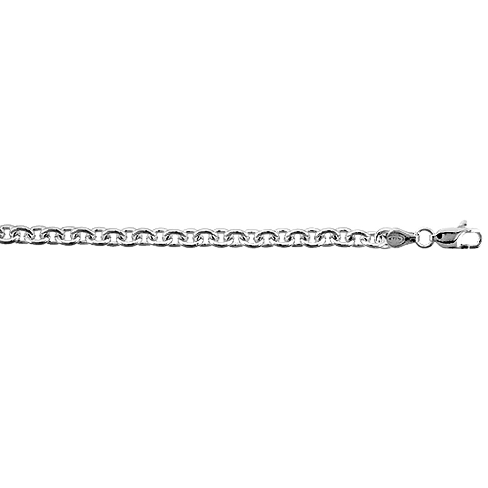 Sterling Silver Cable Link Chain Necklaces &amp; Bracelets 4.6mm Nickel Free Italy, sizes 7 - 30 inches