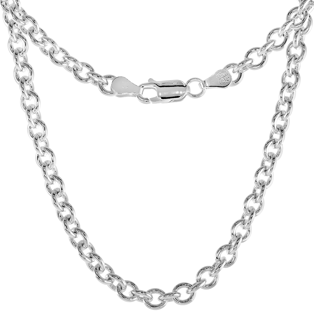 Sterling Silver Cable Link Chain Necklaces & Bracelets 4.6mm Nickel Free Italy, sizes 7 - 30 inches