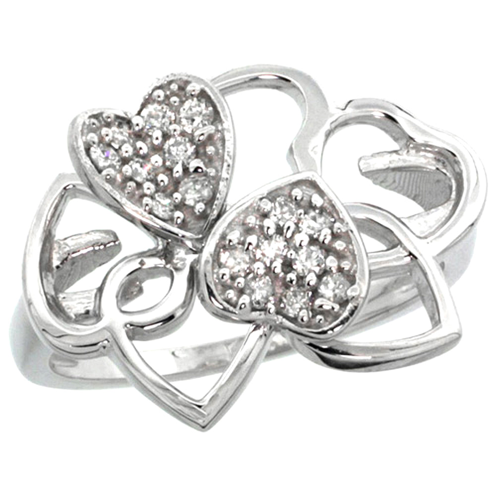 14k White Gold Twin Hearts Diamond Ring