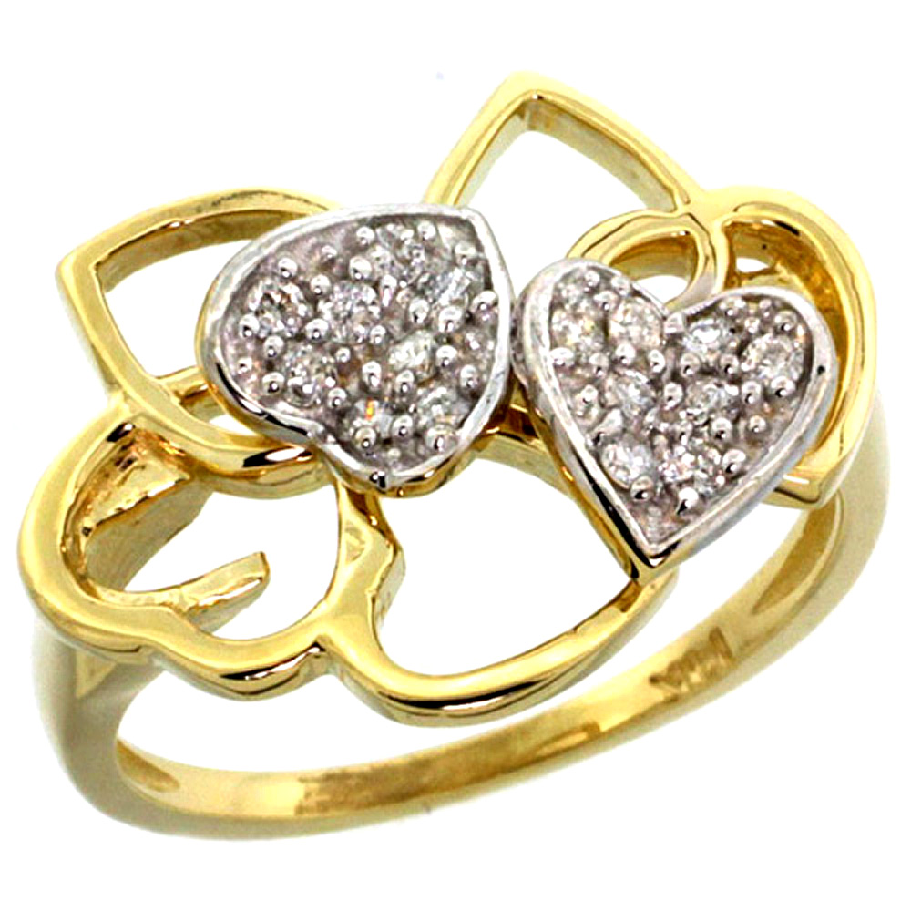 14k Yellow Gold Twin Hearts Diamond Ring