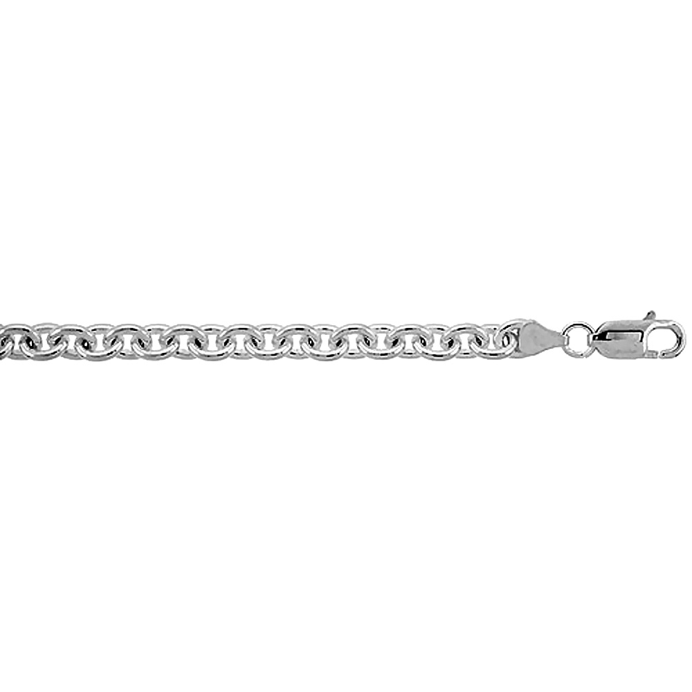 Sterling Silver Cable Link Chain Necklaces &amp; Bracelets 6.8mm Nickel Free Italy, Sizes 7 - 30 inch