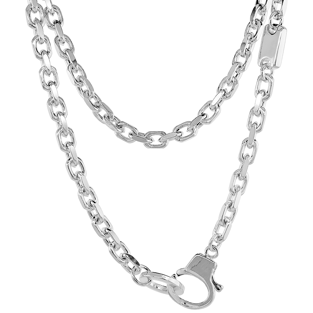 STERLING SILVER CABLE LINK CHAIN NECKLACE 5MM WITH SMALL ID TAG NICKEL FREE ITALY, 20 INCH