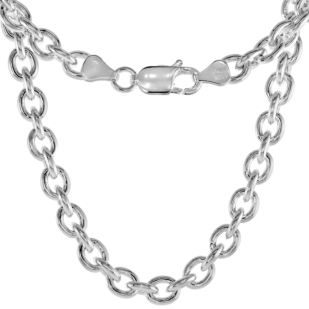 Sterling Silver Cable Link Chain Necklaces & Bracelets 6.8mm Nickel Free Italy, Sizes 7 - 30 inch