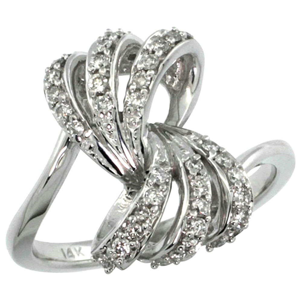 14k White Gold Ribbon Diamond Ring 0.39 cttw, 11/16 inch wide