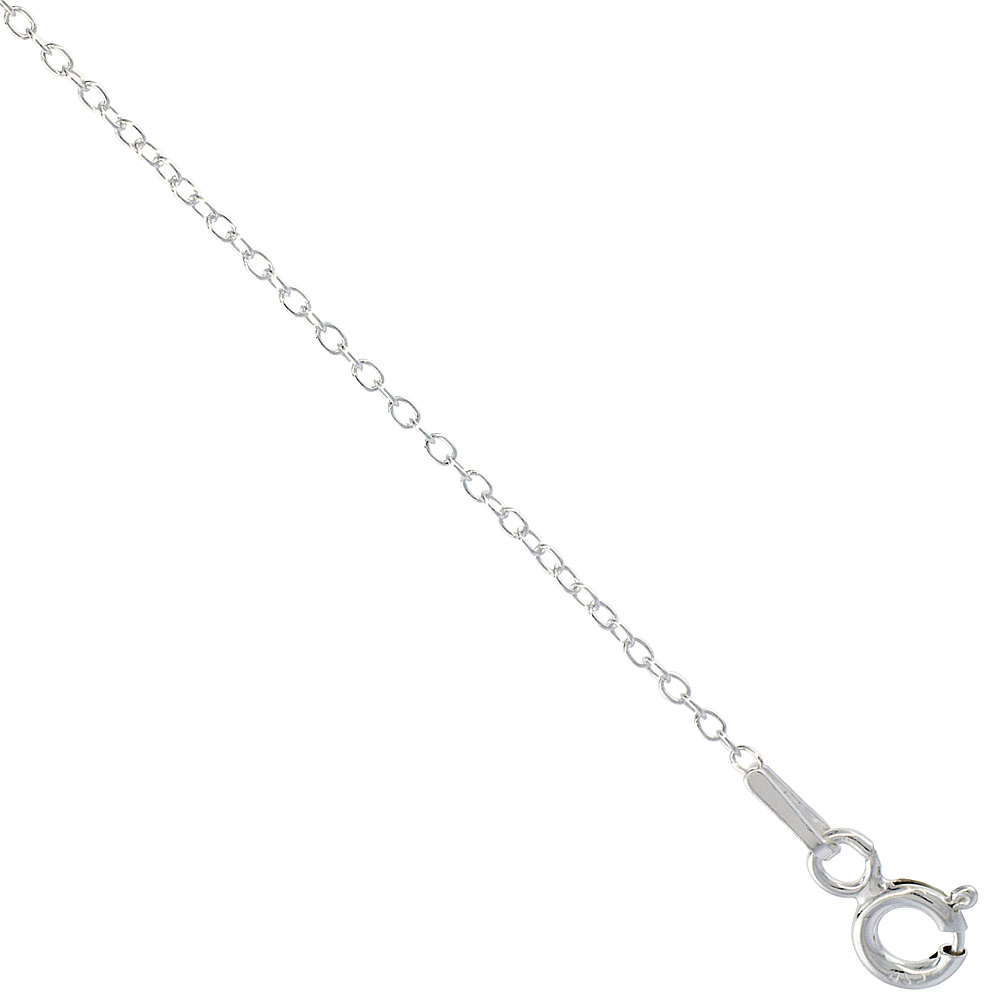 Sterling Silver Cable Chain Necklace 0.9mm Very Thin Rhodium finish Nickel Free Italy, sizes 16 - 20 inch