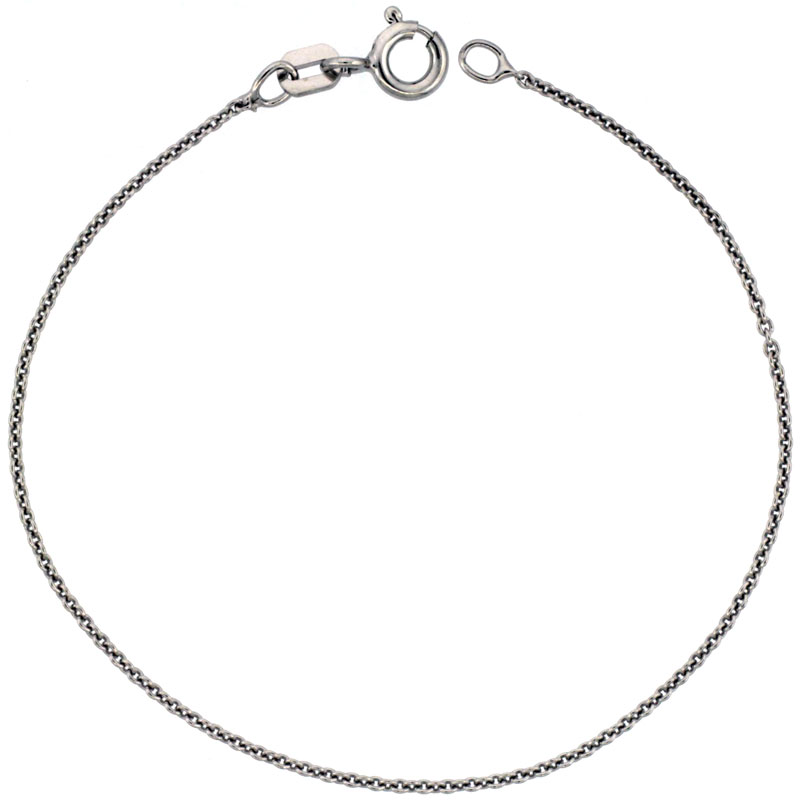 STERLING SILVER CABLE CHAIN NECKLACE 0.9MM VERY THIN RHODIUM FINISH, SIZES 16 - 20 INCH