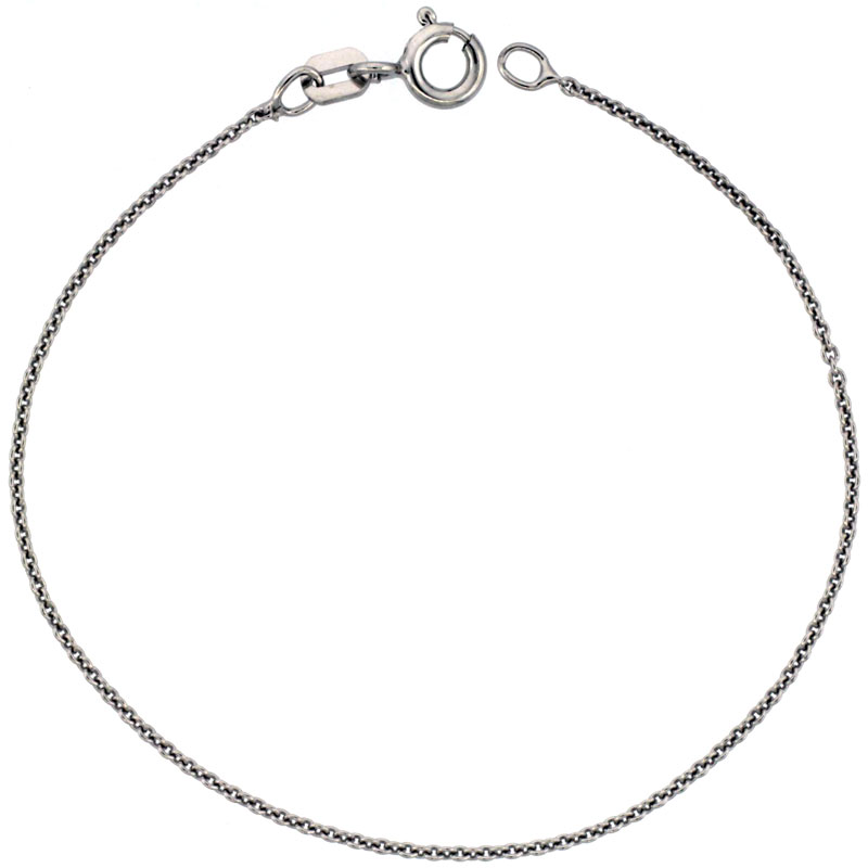 Sterling Silver Cable Chain Necklace 0.9mm Very Thin Rhodium finish, sizes 16 - 20 inch