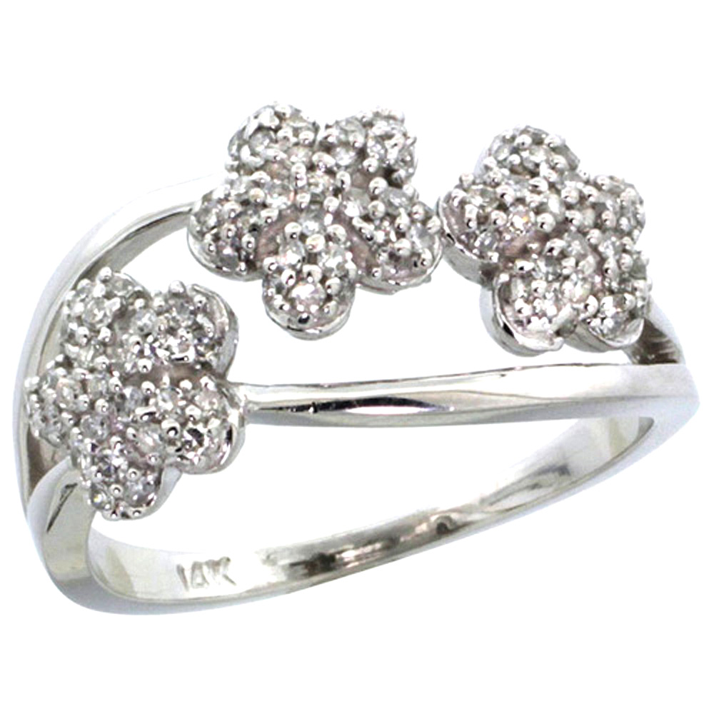 10K GOLD TRIPLE FLOWER DIAMOND RING 0.50 CTTW, 3/8 INCH WIDE