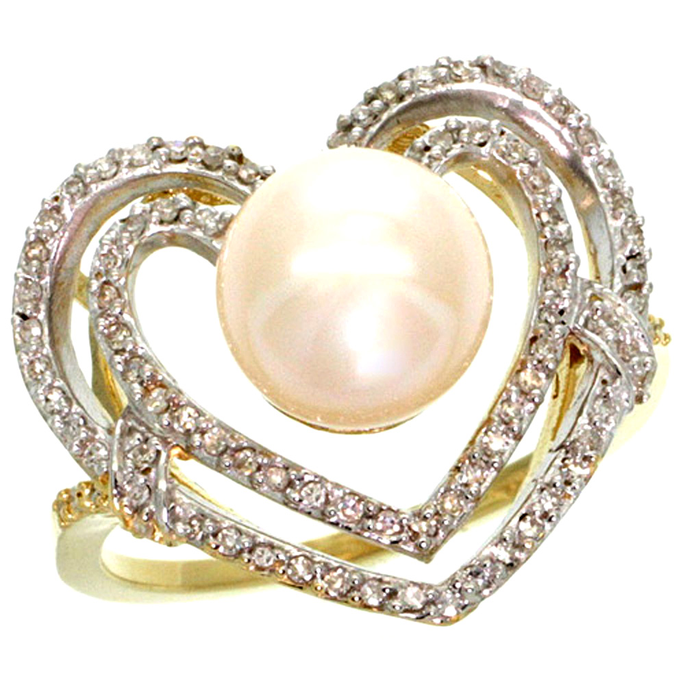 14k Yellow Gold Diamond Ring Heart-shape & 10 mm Pear with 0.26 cttw Diamond Accent
