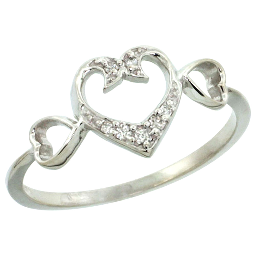 14k White Gold Heart Diamond Engagement Ring with 0.06 cttw, 11/32 inch wide