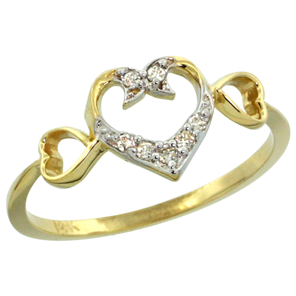 14K YELLOW GOLD HEART DIAMOND ENGAGEMENT RING WITH 0.06 CTTW, 11/32 INCH WIDE