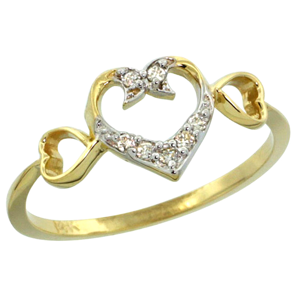 14k Yellow Gold Heart Diamond Engagement Ring with 0.06 cttw, 11/32 inch wide