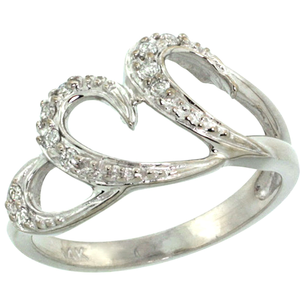 14k White Gold Triple Heart Diamond Engagement Ring 0.13 cttw, 7/16 inch wide