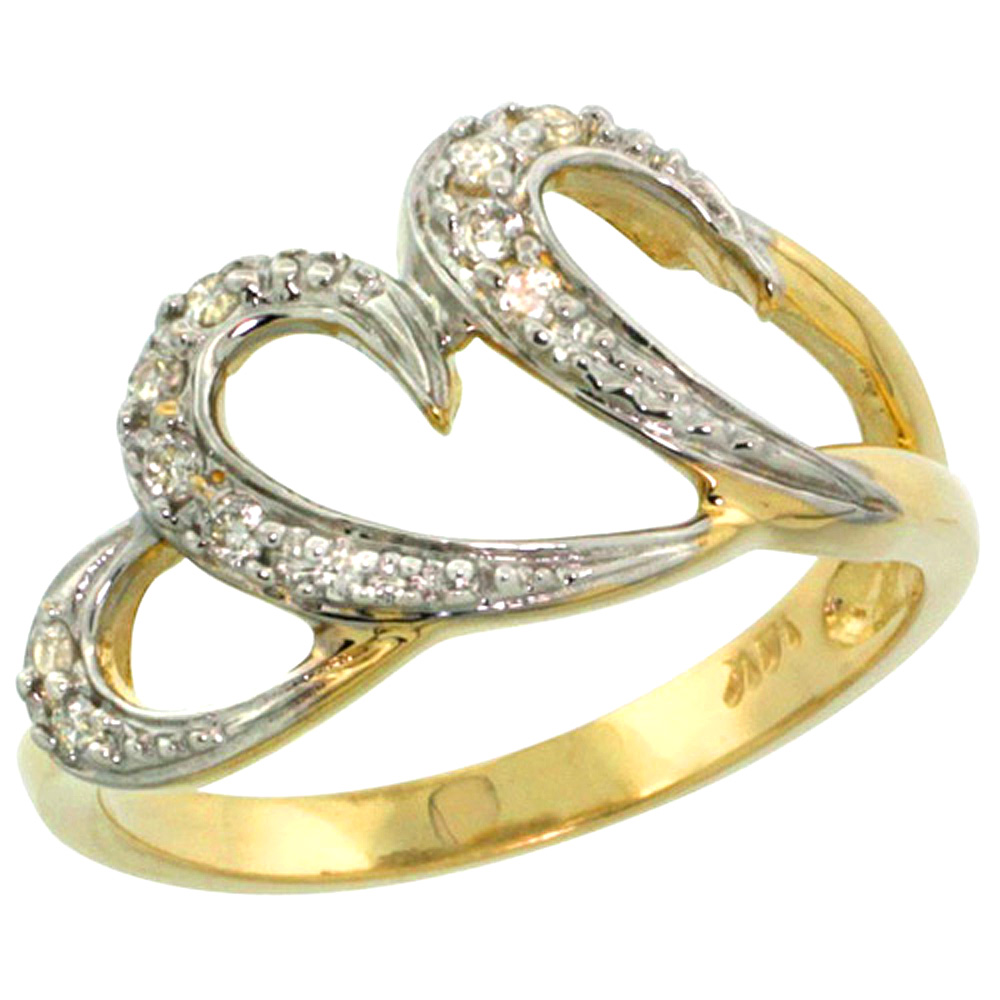 10K YELLOW GOLD TRIPLE HEART DIAMOND ENGAGEMENT RING 0.13 CTTW, 7/16 INCH WIDE