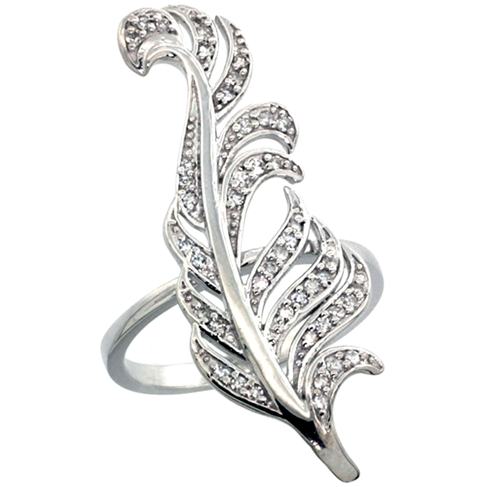14k White Gold Palm Leaf Ring with Diamond Accents 0.23 cttw, 1 3/8 inch wide