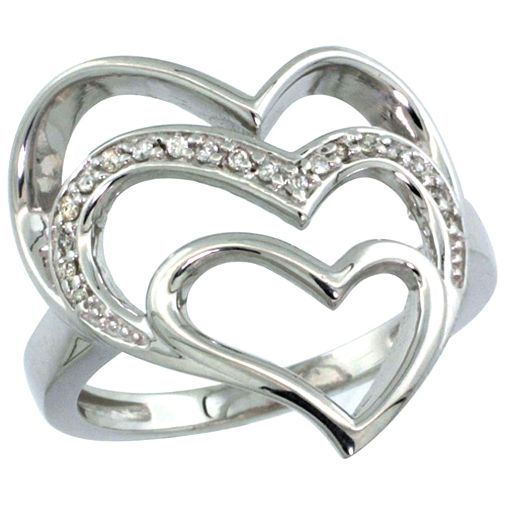 10K GOLD TRIPLE HEART DIAMOND RING 0.09 CTTW, 7/8 INCH WIDE