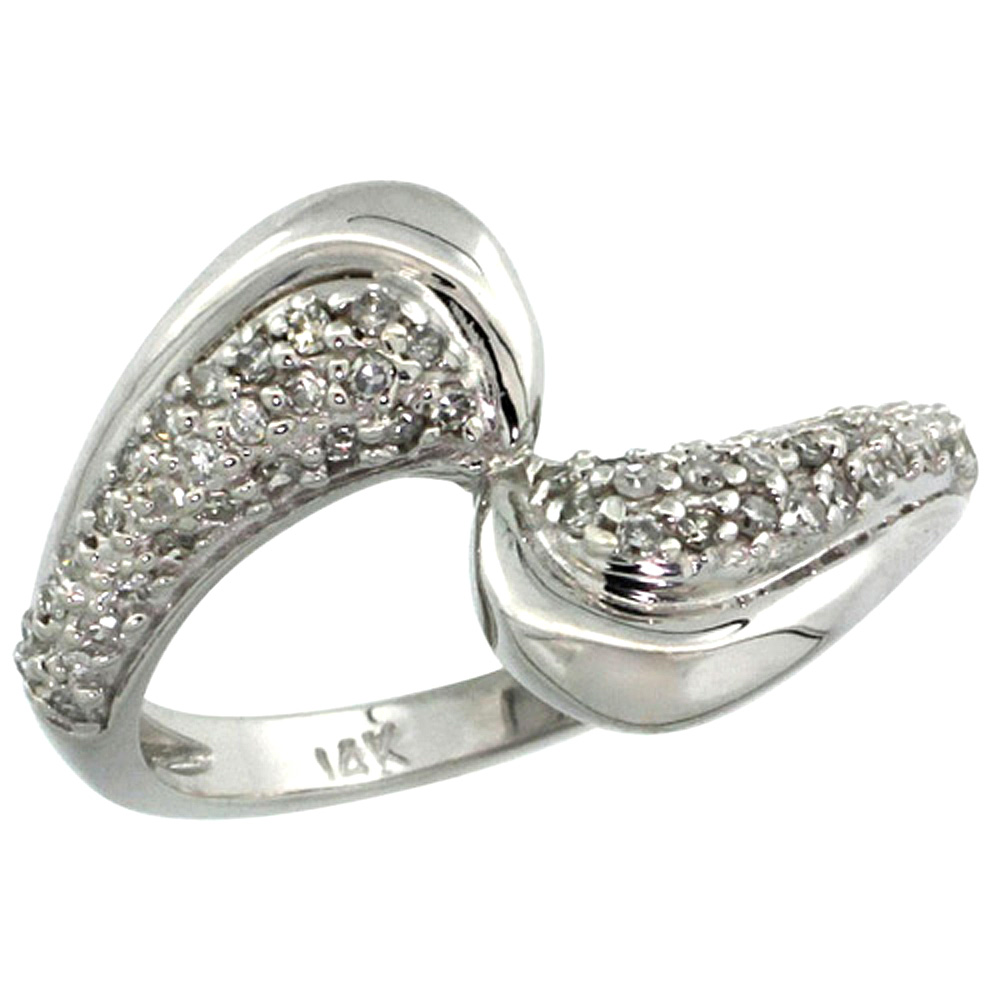 14k White Gold Wave Diamond Ring 0.30 cttw, 1/2 inch wide