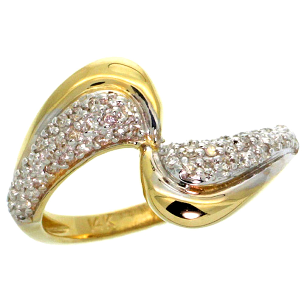 14k Yellow Gold Wave Diamond Ring 0.30 cttw, 1/2 inch wide
