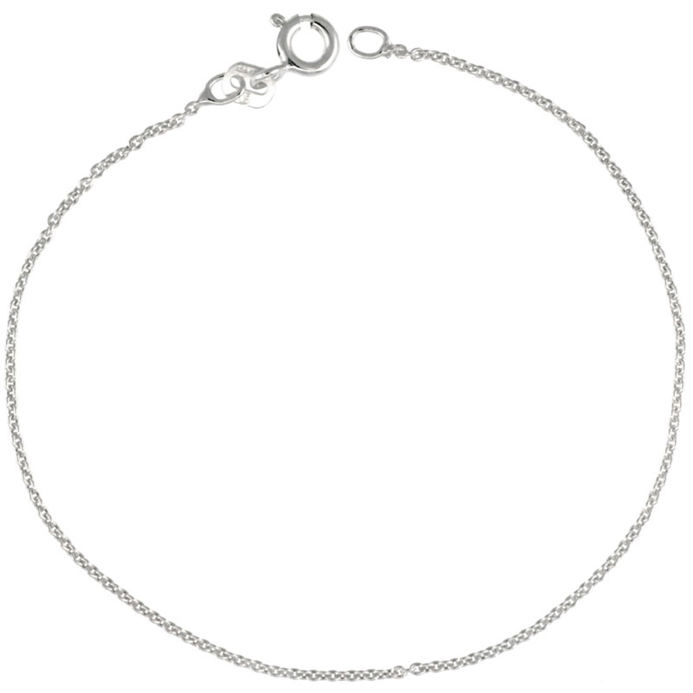 STERLING SILVER CABLE CHAIN NECKLACE RHODIUM FINISH, 1.1MM THIN NICKEL FREE ITALY, SIZES 16 - 18 INCH