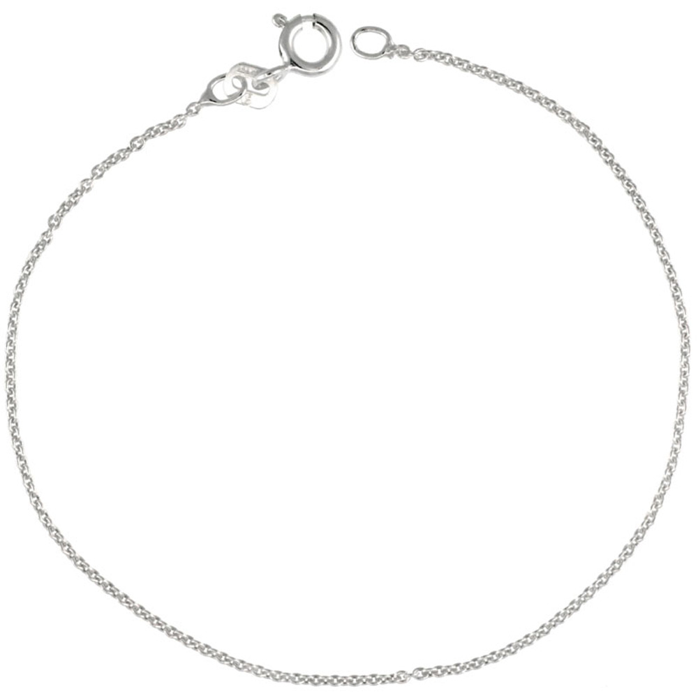 Sterling Silver Cable Chain Necklace Rhodium finish, 1.1mm thin Nickel Free Italy, sizes 16 - 18 inch