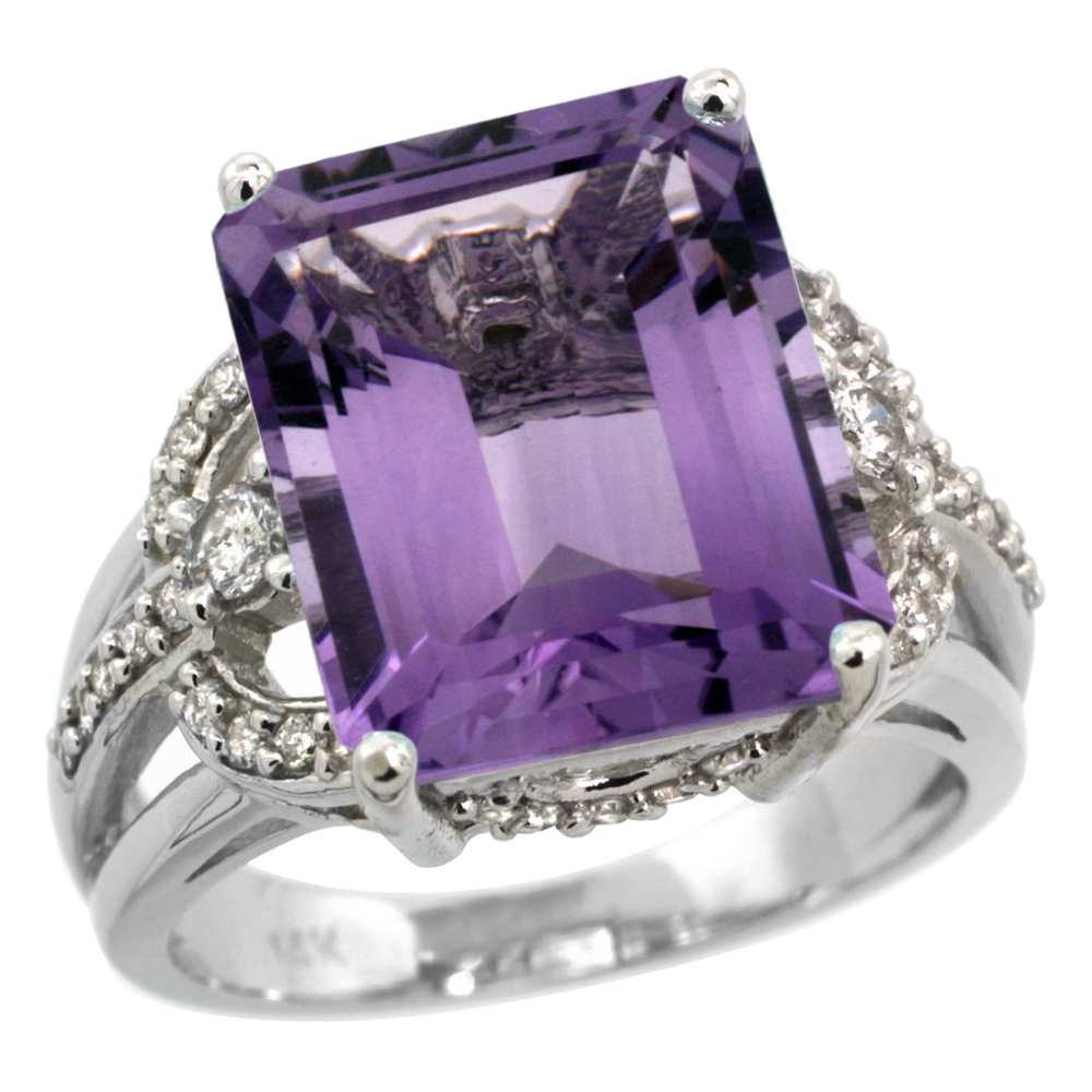14k White Gold 0.5ct Diamond Genuine Swiss Blue Topaz Engagement Ring 14x10mm Emerald cut, size 5-10