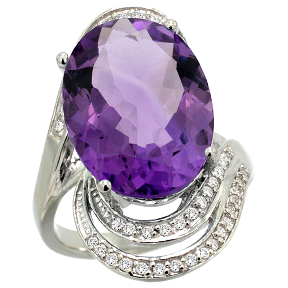 14K WHITE GOLD 0.19CT DIAMOND GENUINE GREEN AMETHYST ENGAGEMENT RING OVAL 16X12MM 1 INCH, SIZE 5-10