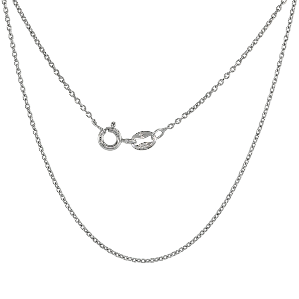 Sterling Silver Cable Chain Necklace 1.1mm thin Rhodium finish Nickel Free Italy, sizes 16 - 18 inch