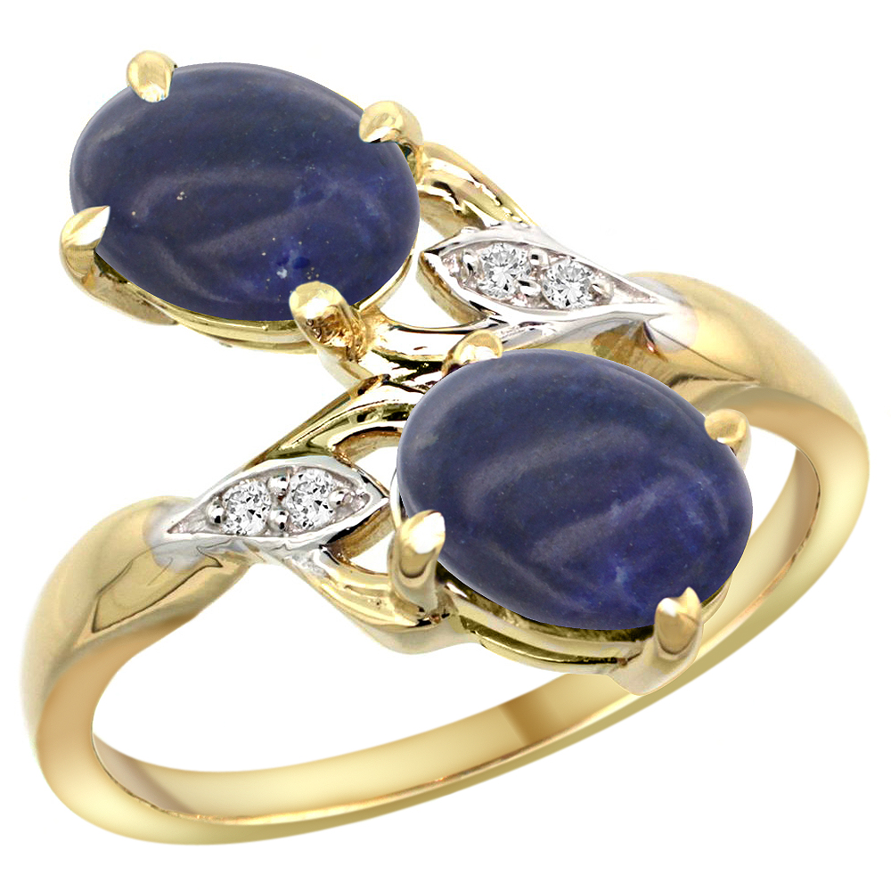 10K Yellow Gold Diamond Natural Lapis 2-stone Ring Oval 8x6mm, sizes 5 - 10