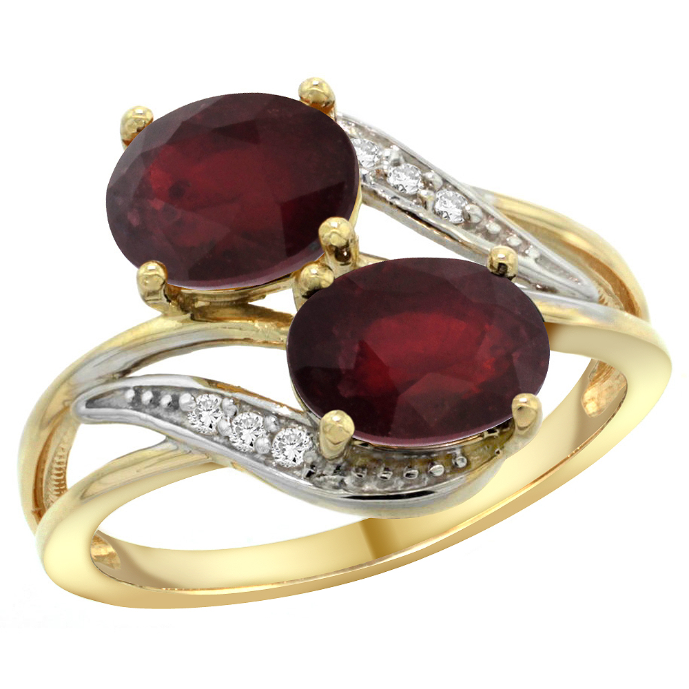 14K YELLOW GOLD DIAMOND NATURAL QUALITY RUBY & ENHANCED RUBY 2-STONE MOTHERS RING OVAL 8X6MM, SIZE 5 - 10