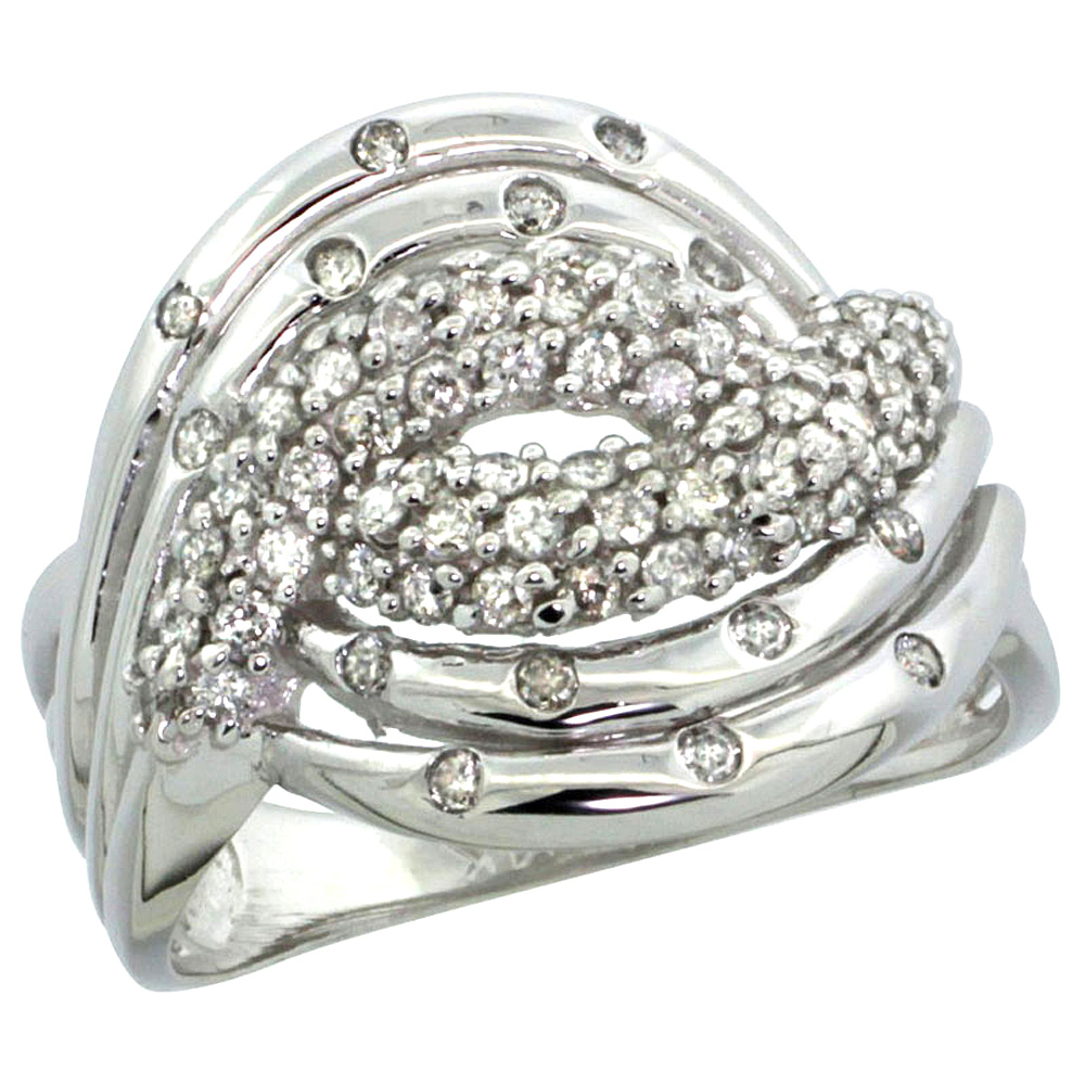 14k White Gold Swirl Loop Diamond Ring w/ 0.76 Carat Brilliant Cut ( H-I Color; SI1 Clarity ) Diamonds, 11/16 in. (17.5mm) wide