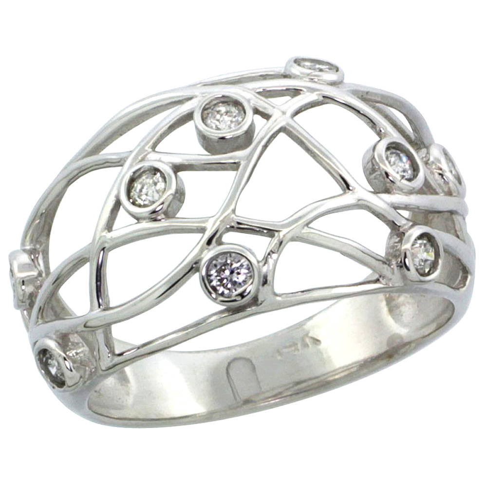 14k White Gold Wire Dome Diamond Ring w/ 0.32 Carat Brilliant Cut ( H-I Color; SI1 Clarity ) Diamonds, 1/2 in. (12.5mm) wide