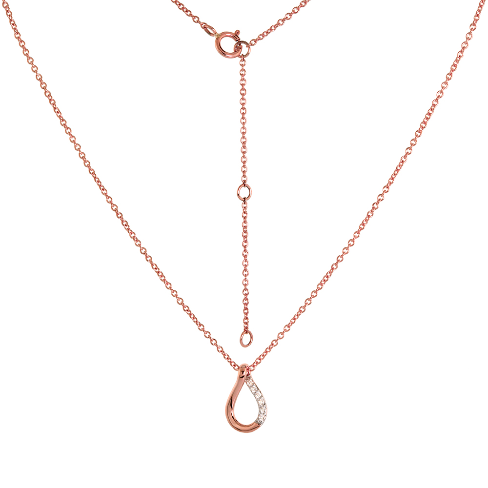 DAINTY 14K ROSE GOLD DIAMOND TEARDROP NECKLACE 16-18 INCH 0.04 CTTW